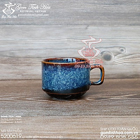 Mua Ly tách cafe 150ml dáng vuông men hỏa biến màu xanh thiên thanh Gốm sứ Bát Tràng cao cấp