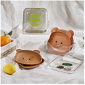 Set 8 Đĩa nhựa hình Gấu đựng thức ăn vặt tiện lợi, dĩa nhựa trang trí decor bàn ăn có khay đựng Catanshop - Màu nâu