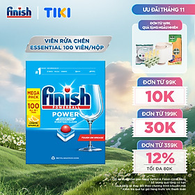Viên Rửa Chén Bát Hương Chanh Finish Powerball Power Essential Lemon Sparkle - Túi 100 viên siêu tiết kiệm
