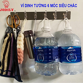 Bộ 2 Thanh Dính Tường Phủ Bạc Siêu Dán Công Nghệ Mới 6 Móc Treo CHỊU TẢI