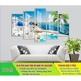 Mua Tranh treo tường Phong cảnh biển 5 tấm 3D/gỗ MDF Hàn Quốc chống ẩm mốc  mối mọt