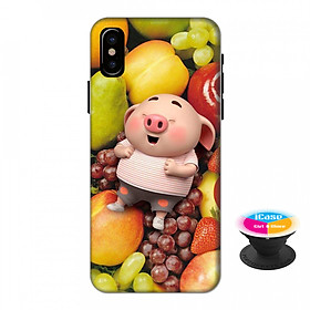 Ốp lưng nhựa dẻo dành cho iPhone XS in hình Heo Con Trái Cây - Tặng Popsocket in logo iCase - Hàng Chính Hãng