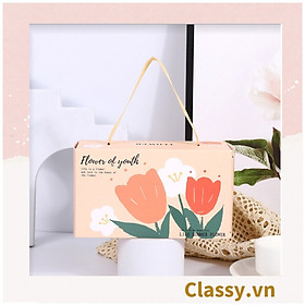Hộp giấy tự gấp Classy đựng quà tặng kèm quai xách bằng ruy băng hình hoa tulip, kích thước 17 X 10 X 7.5CM Q1750