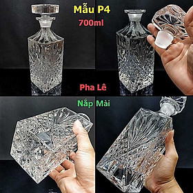 Vỏ Chai Đựng Rươu Đẹp 700ML Pha Lê cao cấp mẫu Vuông Cao hoa văn lá nổi – Nắp mài đặc nguyên khối không cần gioăng – Phong cách Châu Âu (Mẫu P4)