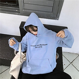 Áo Hoodie nam nữ from rộng in hình cầu vồng và kỳ lân dễ thương chất liệu cao cấp