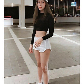 Áo croptop cổ tròn tay dài dáng ôm thoải mái dễ thương