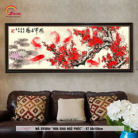 Mua  Khổ lớn  Tranh sơn dầu số hóa tự tô màu DIY cá chép hoa đào - Mã DV3054 Hoa khai ngũ phúc