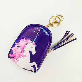 Móc khóa túi ví balo mini da PU - ngựa màu tím