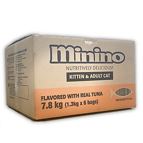Thức ăn cho mèo Minino Tuna Flavored thùng 7,8kg (6 túi*1,3kg) - Tặng 4 khẩu trang vải