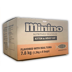 Hình ảnh Thức ăn cho mèo Minino Tuna Flavored thùng 7,8kg (6 túi*1,3kg)