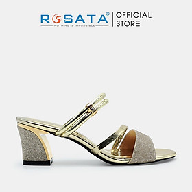 Giày sandal cao gót nữ ROSATA RO539 xỏ ngón mũi tròn quai ngang kim tuyến gót vuông cao 5cm xuất xứ Việt Nam - Gold, Gold