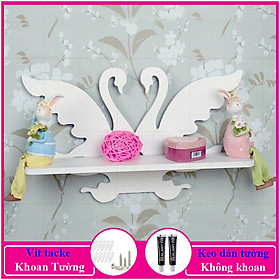 Kệ treo tường trang trí không cần khoan, chất liệu gỗ nhựa cao cấp màu trắng, decor không gian sống - a05