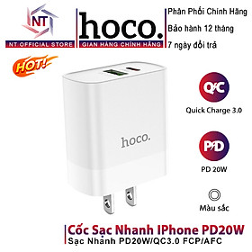 Cốc Sạc Nhanh PD20W + QC3.0 Hoco C80 Tích Hợp 2 Cổng Ra USB Và Type C Vật Liệu Chống Cháy