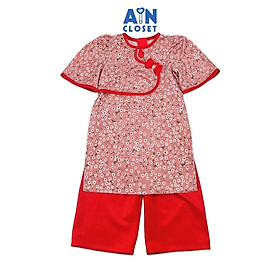 Bộ Áo Dài bé gái họa tiết Hoa Salem Trắng nền đỏ Cotton Nhung - AICDBGEY95L7 - AIN Closet