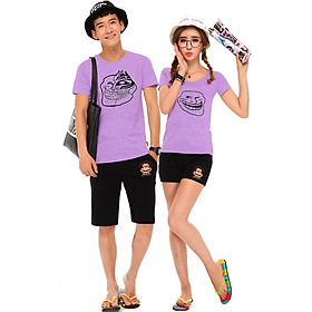 Bộ Áo Thun Đôi Nam Nữ Troll Face Màu Tím