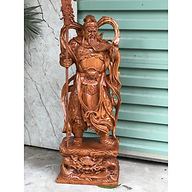 Tượng quan công cầm đao trấn ải bằng gỗ hương đá đẹp long lanh kt cao 20cm