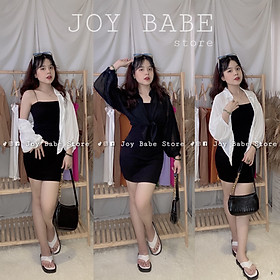 Đầm body nữ hai dây sexy JOY BABE  mix áo khoác sơ mi mong manh, thun ôm đẹp hack dáng, đầm thời trang sọc DAM 5