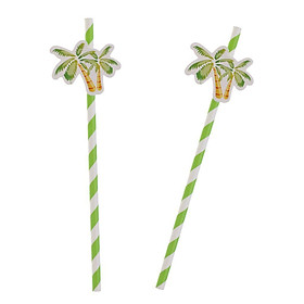 10pcs Coconut Tree Striped Drinking Straws Hawaiian Party Favor Green