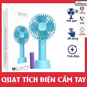 Quạt Cầm Tay Mini Tích Điện Có Đế Để Bàn 3 Tốc Độ Gió Siêu Mát Quạt Tặng Pin Và Dây Sạc - Giao Màu Ngẫu Nhiên Hàng Nhập Khẩu