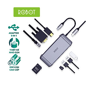 [HÀNG CHÍNH HÃNG] HUB Chuyển Đổi 9in1 ROBOT HT490 cổng kết nối USB 3.0/2.0/ HDMI/PD/SD/TF/PD/VGA/Ultra HD 4K