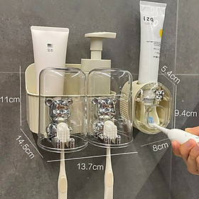 Kệ để bàn chải nhả kem đánh răng tự động thông minh giá treo 2 cốc để đồ dán tường dùng cho nhà tắm