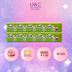10 Bịch Khăn giấy Slisoft 4 lớp Vàng tự nhiên đa năng, giấy ăn không chất tẩy trắng an toàn cho cả gia đình 