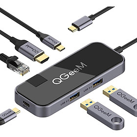 Đầu Chuyển Đổi QGeeM 6 Cổng USB C Sang HDMI RJ45 Ethernet 4k HDMI 2 USB 3.0 100W PD Chuyên Dụng Cho MacBook Pro XPS