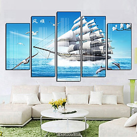 Mua Tranh Thuyền Buồm Phát Tài  Phát Lộc - Tranh Canvas Bộ 5 Bức Thuận Buồm Xuôi Gió