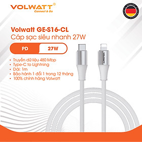 Mua Cáp sạc nhanh Volwatt GE-S16-CL hàng chính hãng | Cáp Type-C to L 27W  đạt chuẩn MFi  tương thích iP14 trở xuống  dây bện | BH 12 tháng