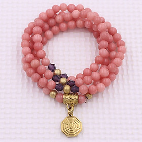 Vòng chuỗi 108 hạt đá hồng ngọc charm bát quái inox - hạt 6 ly, vòng chuỗi niệm Phật