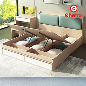 [Miễn phí vận chuyển & lắp đặt] Giường ngủ thông minh cao cấp bọc nệm đầu giường có hộc kéo gỗ công nghiệp Ohaha - GN016