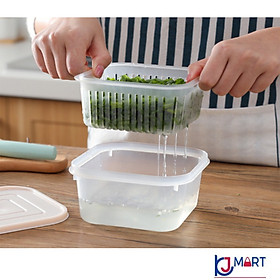 Mua Hộp nhựa đựng thực phẩm hai lớp 1 1L hình vuông ráo nước - Nội địa Nhật Bản