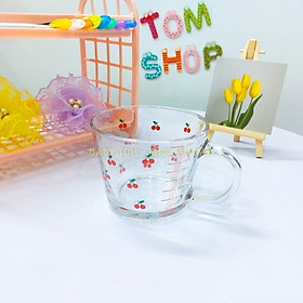 Set tô và cốc thủy tinh cao cấp họa tiết cherry, set chén cốc ăn salad, ăn hạt granola, bát ăn dặm cho bé,Baby Tôm