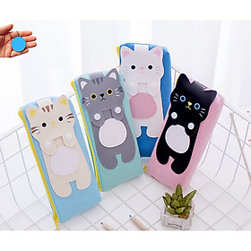 Túi đựng bút hình mèo tặng kèm móc khóa mica tròn