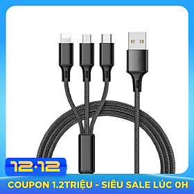 Dây cáp sạc 3 đầu đa năng Type C, Iphone, Android S04 - Hàng chính hãng