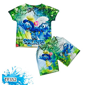 Đồ Bộ Thun Có Tay In 3D cho bé trai hình Làng Xì Trum