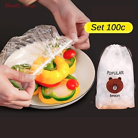 Mua Set 100 Màng Bọc Thực Phẩm Co giãn Siêu Dai Có Chun Hình Túi Gấu