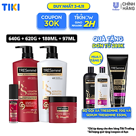 Combo Dầu gội, Dầu xả, Kem ủ & Serum TRESEMME Keratin Smooth Dưỡng tóc vào nếp suôn mượt với công thức Hydrolyzed Keratin 640g, 620g, 180ml, 97ml