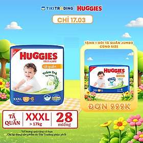 Tã/bỉm quần HUGGIES SKINCARE gói JUMBO size XXXL 22+6 miếng