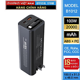 Mua Pin dự phòng kiêm củ sạc 100w Choetech B1012 dung lượng 20000mAh tích hợp cáp sạc đa năng cao cấp (Hàng chính hãng)