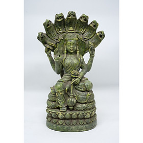 Tượng Rắn thần Naga Mucalinda che chở cho Đức Phật tọa tòa sen bằng đá xanh