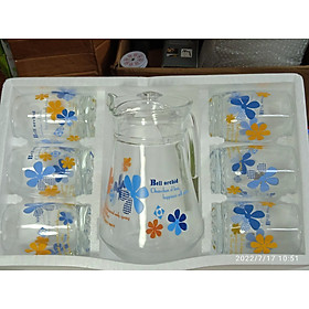 BỘ BÌNH + 6 LY THỦY TINH HỌA TIẾT HOA VĂN