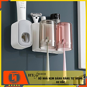 Bộ dụng cụ nhả kem đánh răng tự động độc lập và giá treo bàn chải đa năng 02 cốc HT SYS-ECOCO-E1924 - chất liệu ABS cao cấp
