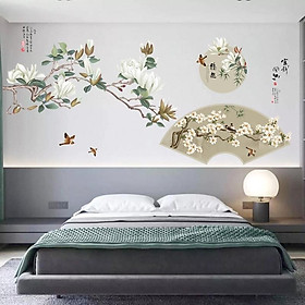 DECAL DÁN TƯỜNG HOA MỘC LAN VÀ VÒM QUẠT HOA MAI TRẮNG - HP860