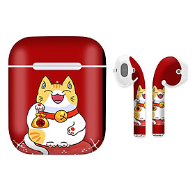 Mua Miếng dán skin chống bẩn cho tai nghe AirPods in hình Mèo Thần Tài - TTD - x008 (bản không dây 1 và 2