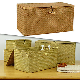 Storage Basket With Lid Woven Rattan Sundries Storage Box Wicker Basket