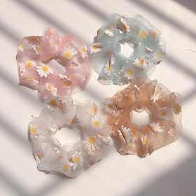 Combo 4 dây buộc tóc Scrunchies hoa cúc (Tặng kèm kẹp tóc)
