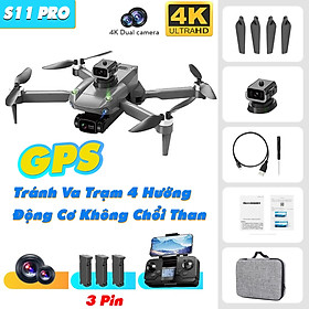 Flycam mini giá rẻ K998 có camera kép 4K HD cảm biến tránh vật cản chướng ngại vật 4 chiều máy bay điều khiển từ xa drone S11 Pro thời gian bay 25 phút G.P.S tự quay trở về động cơ không chổi than, truyền hình ảnh trực tiếp về điện thoại - hàng chính hãng