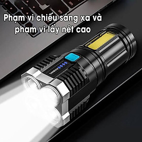 Đèn Pin Cầm Tay Chiếu Xa 4 Chế Độ Đèn Pin Mini Có 4 COB LED FV5 Có sạc Tiện Dụng Tặng thẻ căn cước