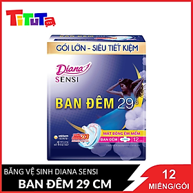 Băng vệ sinh ban đêm Diana Sensi Ban Đêm có cánh 29cm 12 miếng